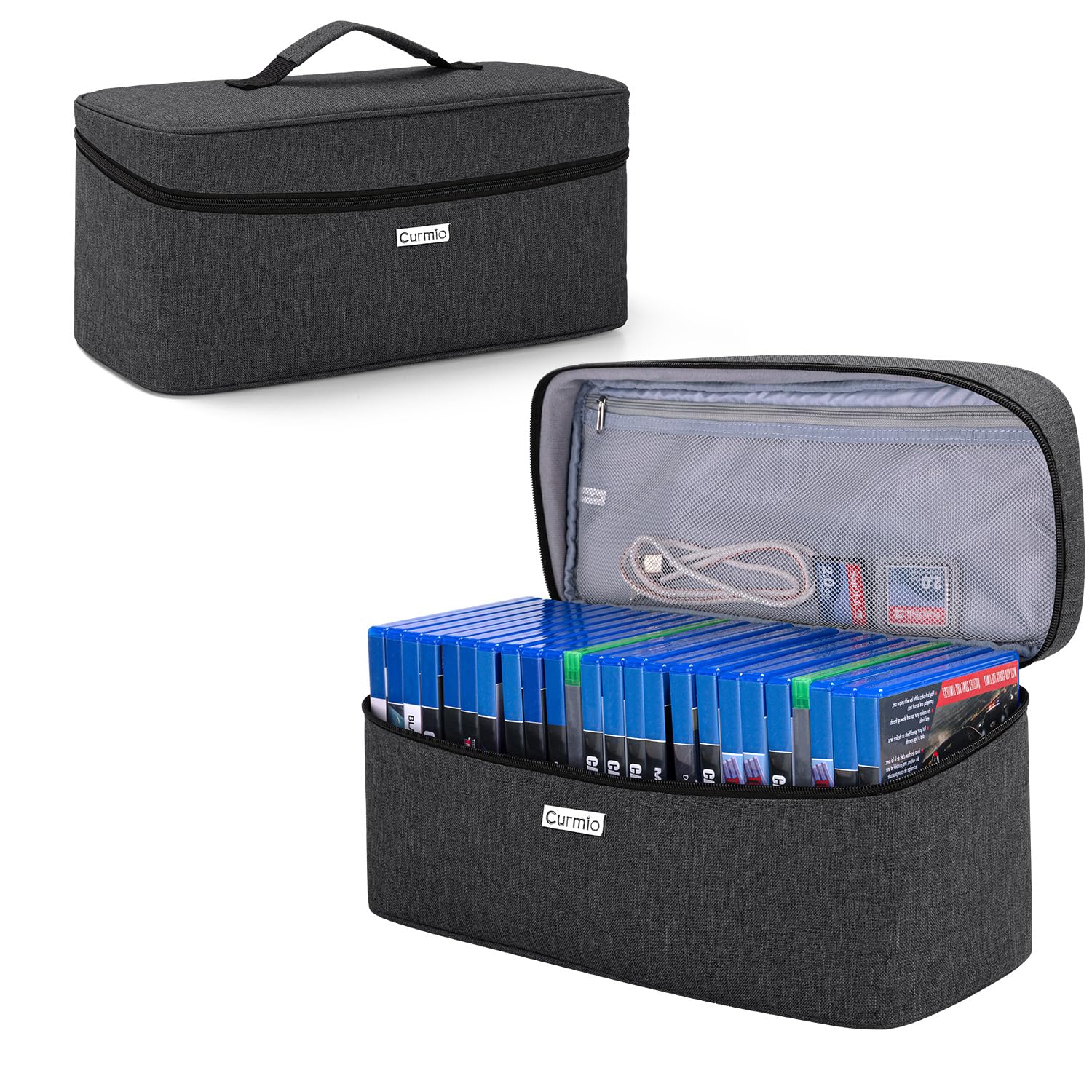 CURMIO Game Disc Storage Bag, Holds 24 Discs, Nylon, Black, Model CACR01601, Compatible with PS4, PS5, Xbox Series X/S