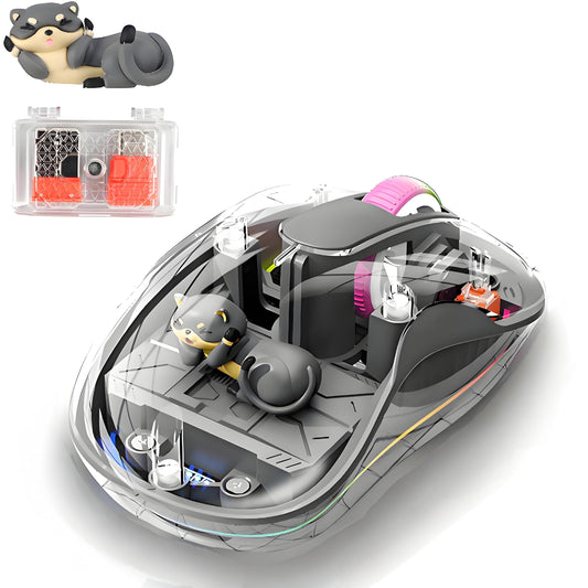 elec Space Wireless USB C Mouse - Bluetooth Triple Mode, Rechargeable, Silent, Portable - Grey Cartoon Design