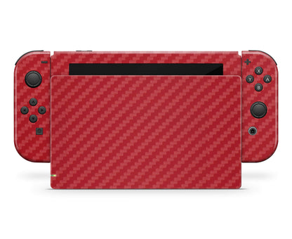 giZmoZ n gadgetZ Carbon Red Vinyl Skin Decal Set for Nintendo Switch Console + Controller, Model GNG-Switch-CARB-RED-SKINS