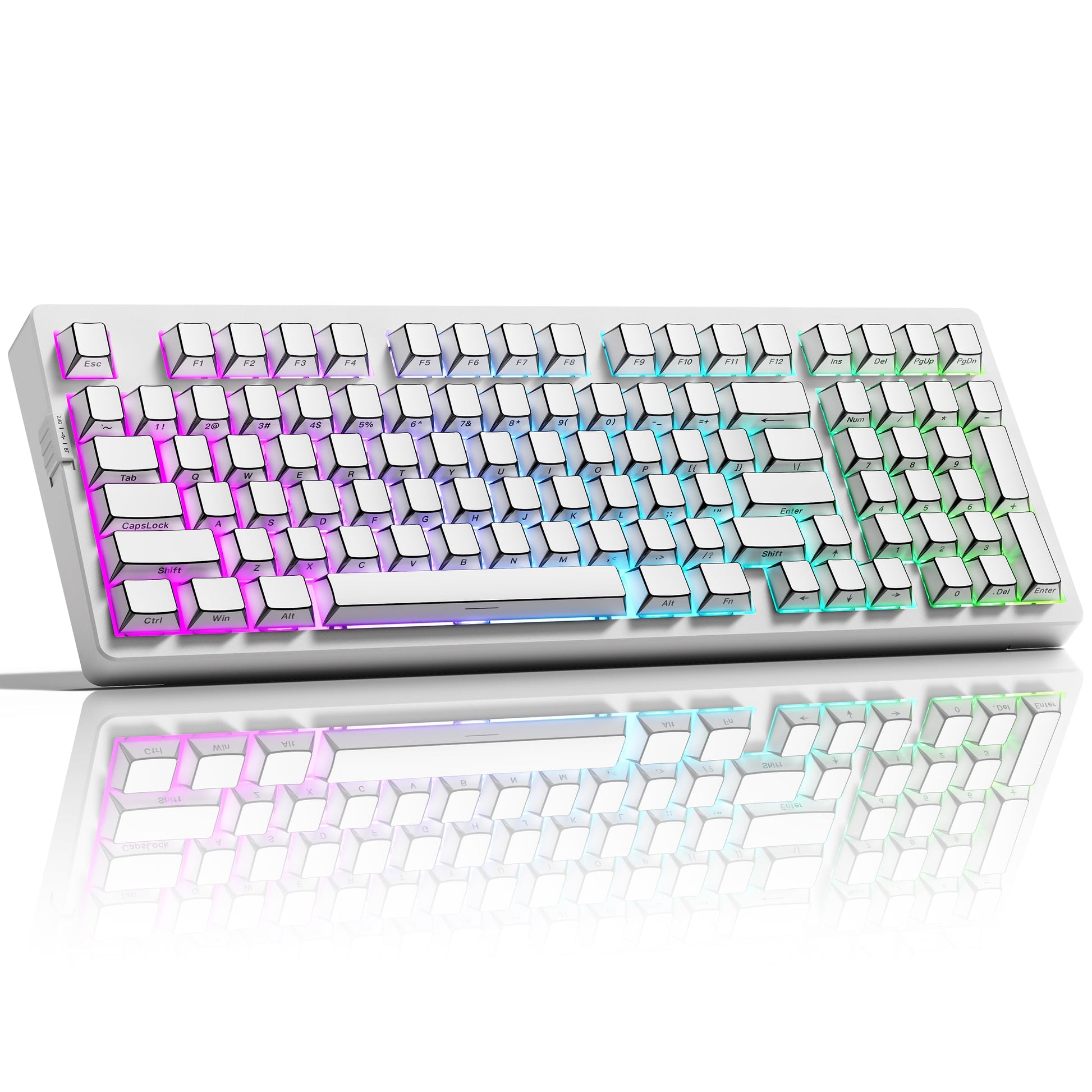 ZORNHER ZH980 Mechanical Keyboard Wireless 95% White Creamy Keyboard with Number Pad  Gaming Keyboard Full Size Side Printed Cool Japanese Anime PBT Keycaps Creamy Sounding Linear Switches