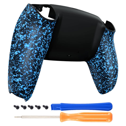 eXtremeRate Textured Blue Non-Slip Custom Back Plate Bottom Shell Compatible with ps5 Controller, 3D Splashing Cover, Game Impro