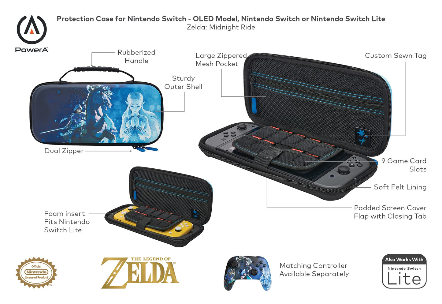 PowerA LOZ BOTW Link & Zelda Protection Case - Midnight Ride, Standard Size