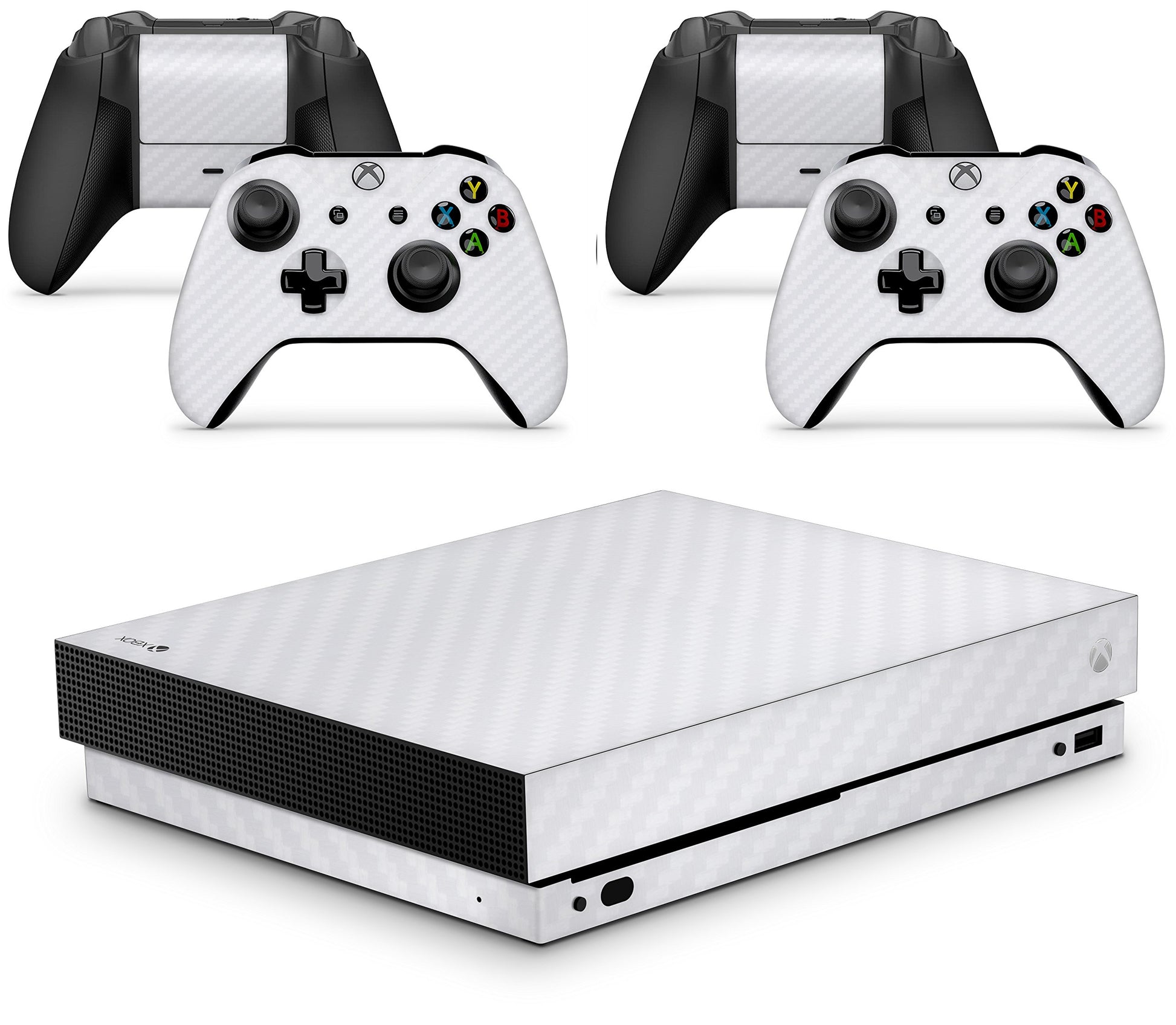 GNG Carbon White Skin Decal Sticker Compatible with Xbox One X Console + 2 Controller Skins