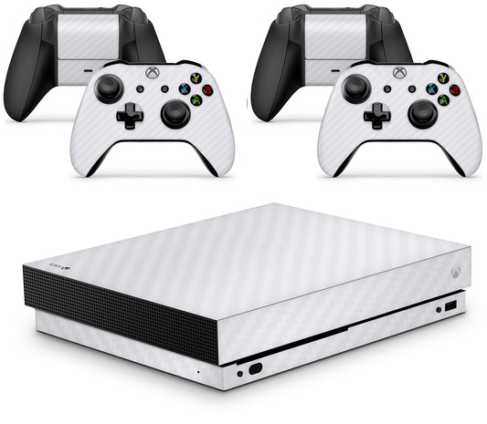 GNG Carbon White Skin Decal Sticker Compatible with Xbox One X Console + 2 Controller Skins
