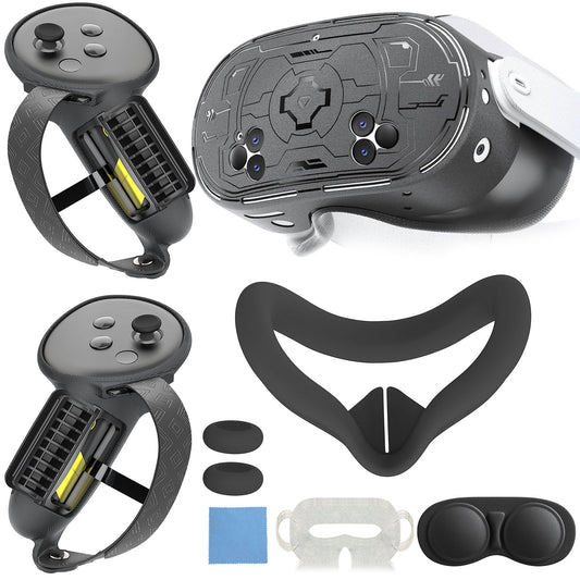 MLemonVR Silicone Cover Set Accessories for Meta/Oculus Quest 3s Includes VR Silicone face Cover  Lens Protector  TPU Hardshell Cover  Battery Opening Controller Grip Cover (Black)