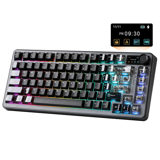YUNZII B75 PRO MAX QMK/VIA Wireless Mechanical Keyboard 75% Layout with Screen and Knob Custom Hot Swap Gasket  Creamy Pre-lubed Switches Bluetooth/Type-C/2.4G for Win/Mac (Black Candy Switch)