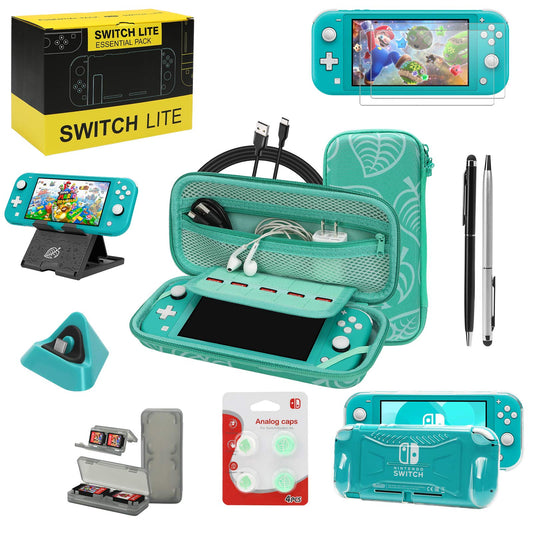 Switch Lite Accessories Bundle  Kit with Carrying Case TPU Case Cover with Screen Protector Charging Dock Playstand  Game Case  USB Cable  Stylus Thumb Grip Caps for Nintendo Switch Lite (Turquoise)