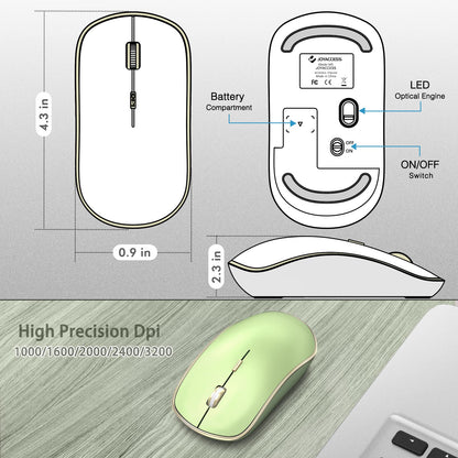 JOYACCESS Wireless Silent Mouse - 2.4G Portable USB Mouse, 5 Adjustable DPI, Light Green, Model J-2401
