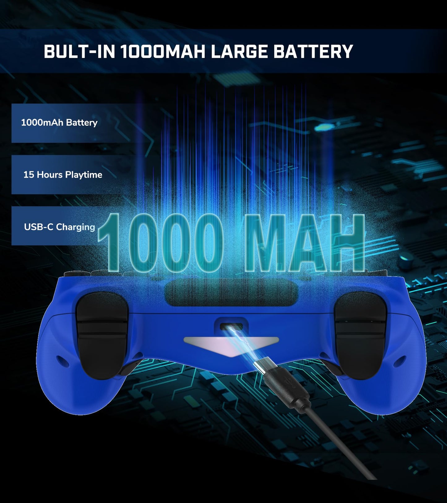 TJPD Wireless Controller for PS4/Pro/Slim & PC - Blue, 2 Programmable Rear Buttons, RGB Lighting, 1000mAh Battery, Model 6166