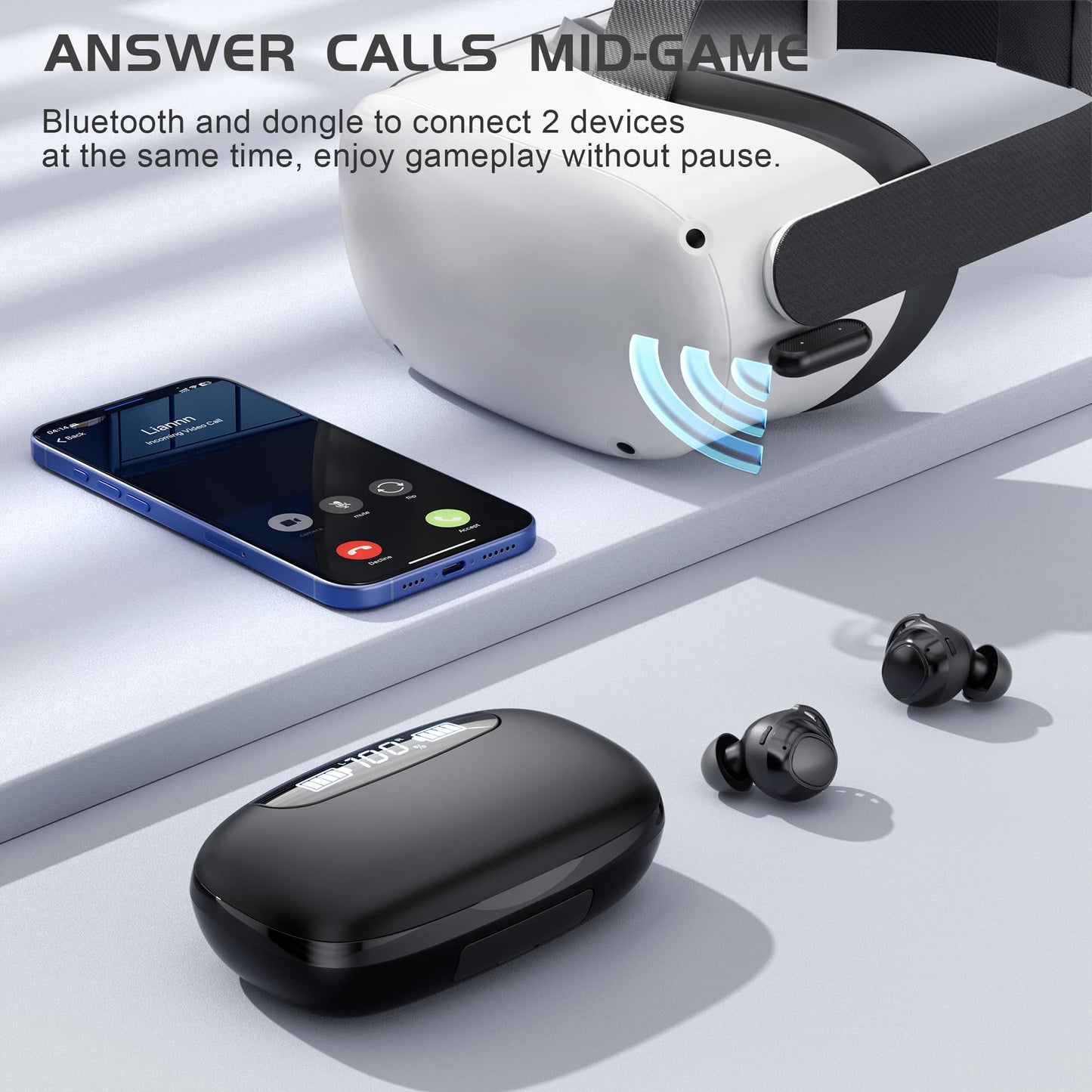 IAMJOY Gaming Earbuds - 20ms Low Latency, 90H Playtime, Noise-Canceling Mic, Classic Black, Model U-Air4, Compatible with PS5/VR/PC