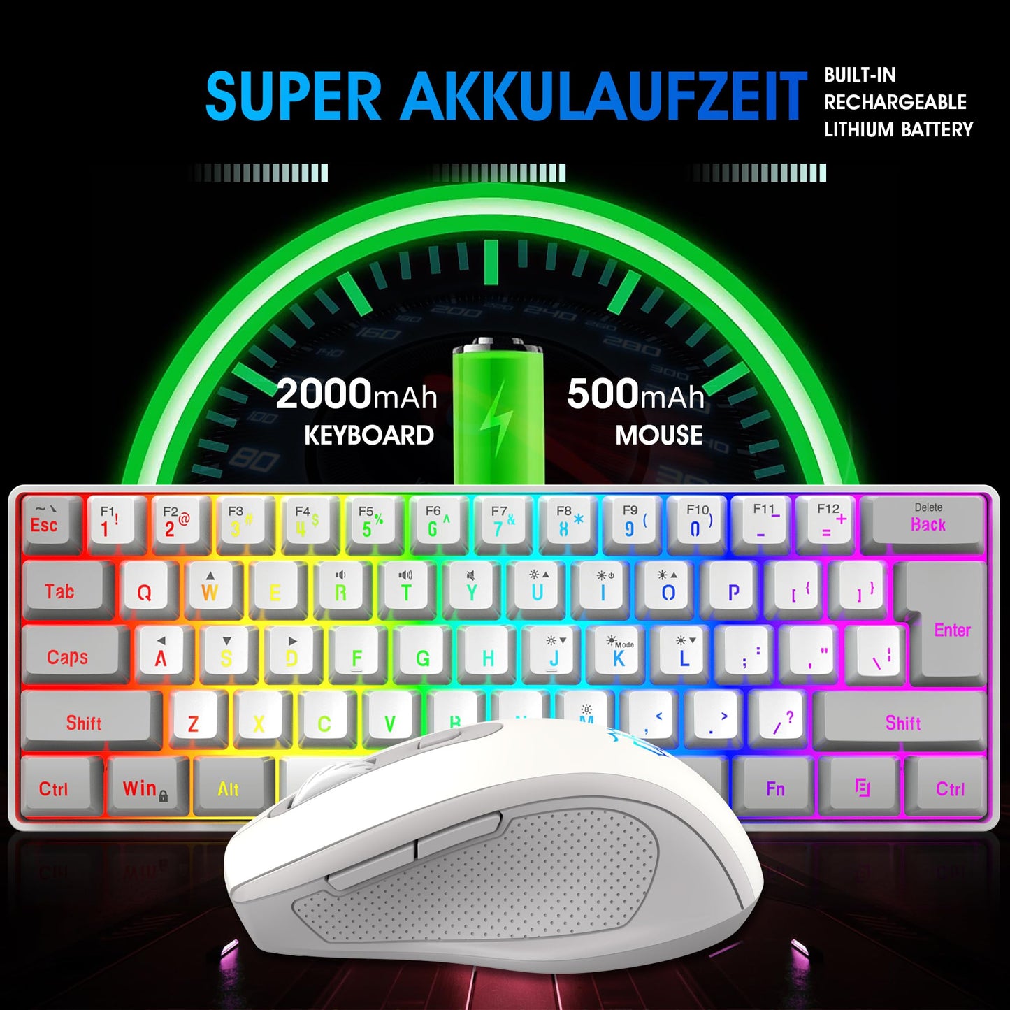 Snpurdiri Wireless Gaming Keyboard and Mouse Combo, Mini 60% Mechanical RGB, Ergonomic Vertical Mouse, Grey White Combo, Small Large