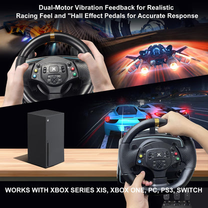 DOYO Gaming Steering Wheel with Pedals & Shifter, 1080° Rotation, Vibration Feedback, Black, Compatible with PC, Xbox, PS3, Switch