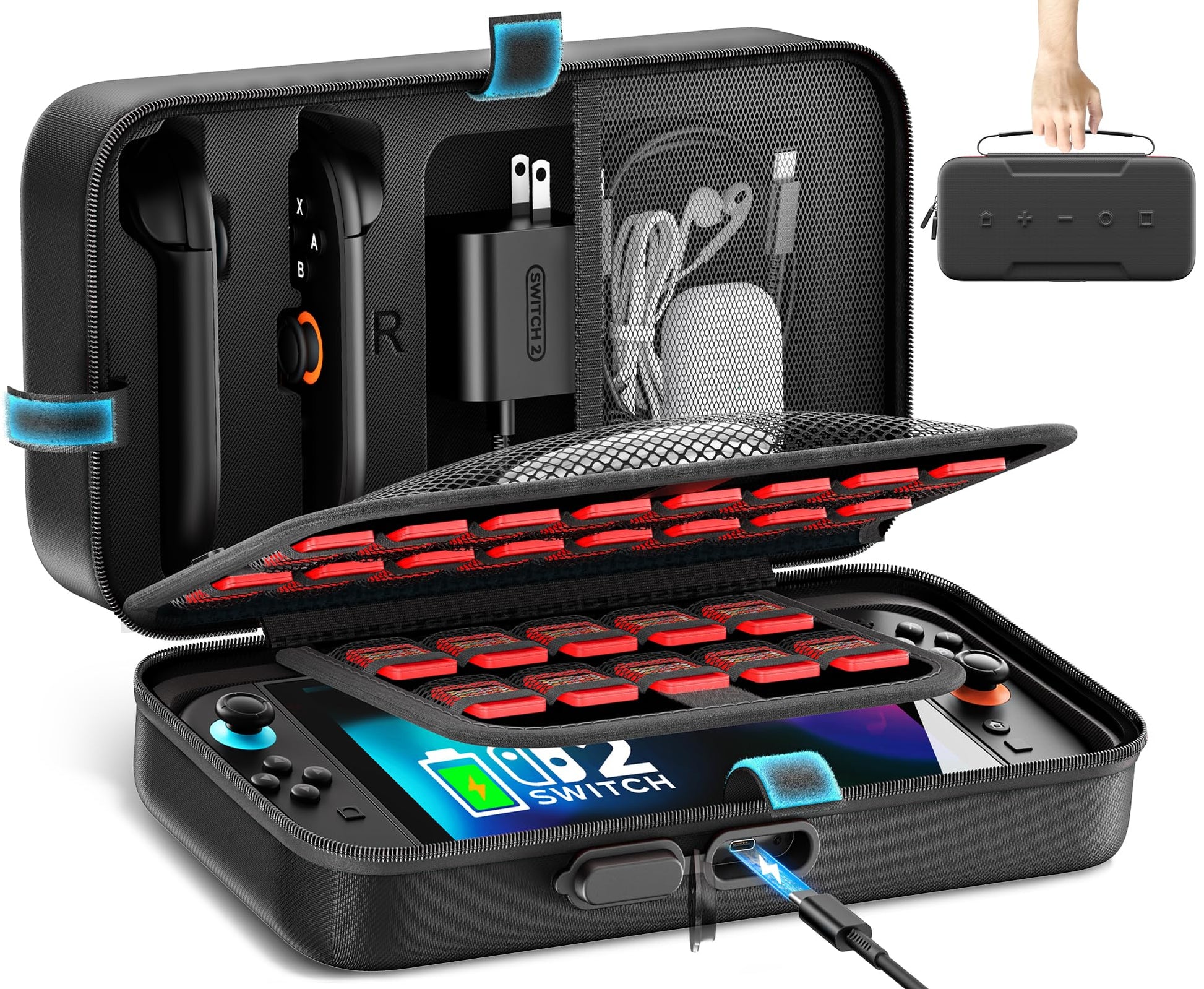 Switch 2 Carrying Case Charge Inside Compatible with Nintendo Switch 2 (2025)/ Original/ OLED  Travel Carrying Case with Slots for Joycon 2 & AC Adapter  Hard Shell Protective Bag for 26 Games  Black