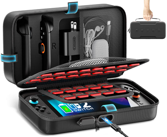 Switch 2 Carrying Case Charge Inside Compatible with Nintendo Switch 2 (2025)/ Original/ OLED  Travel Carrying Case with Slots for Joycon 2 & AC Adapter  Hard Shell Protective Bag for 26 Games  Black