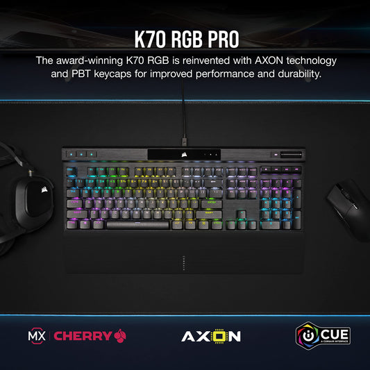 Corsair K70 RGB PRO Mechanical Gaming Keyboard - CHERRY MX Speed, 8,000Hz, Black, PBT Keycaps, Soft-Touch Palm Rest