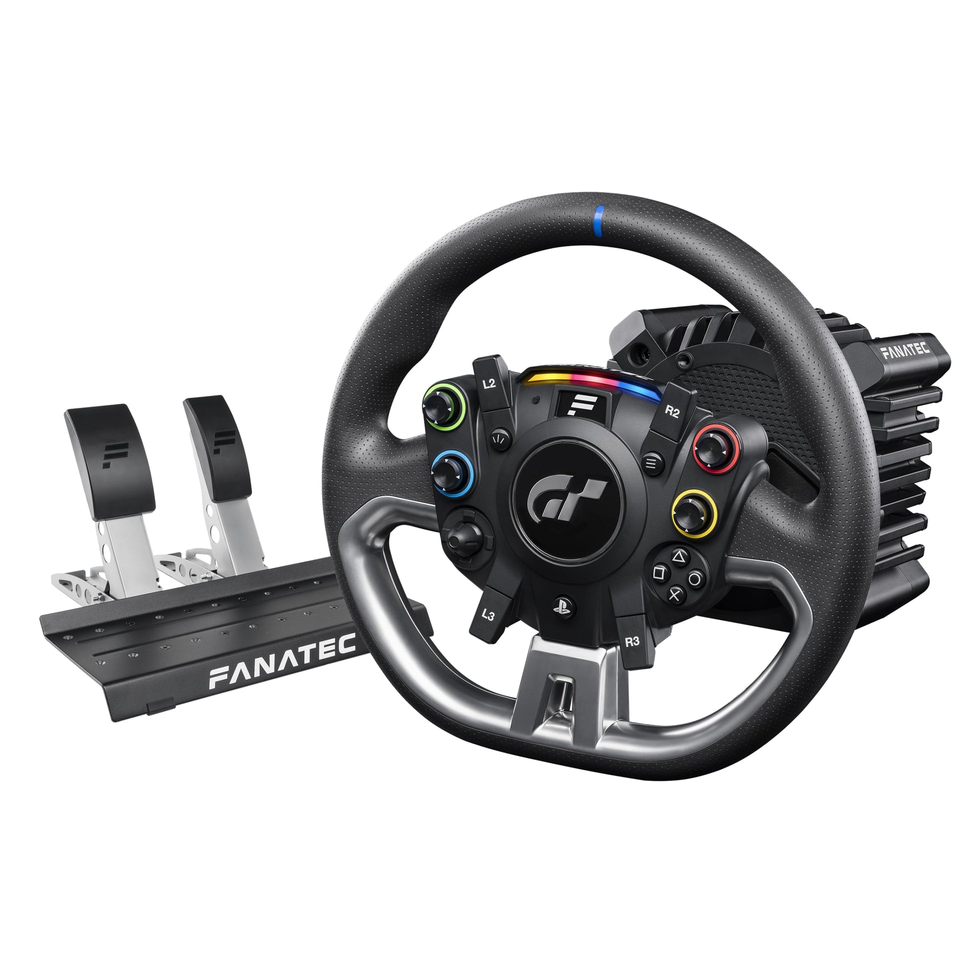 Fanatec Officially Licensed Gran Turismo DD Pro PlayStation Sim Racing Steering Wheel  Base and Pedals - Polyphony Digital Wheel  5 Nm FluxBarrier Direct Drive  2-Pedal Set for PC  PS5  PS4