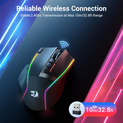 Redragon M915WL-RGB Wireless Gaming Mouse, 16000 DPI, Ergonomic, 9 Macro Buttons, RGB Backlight, Black