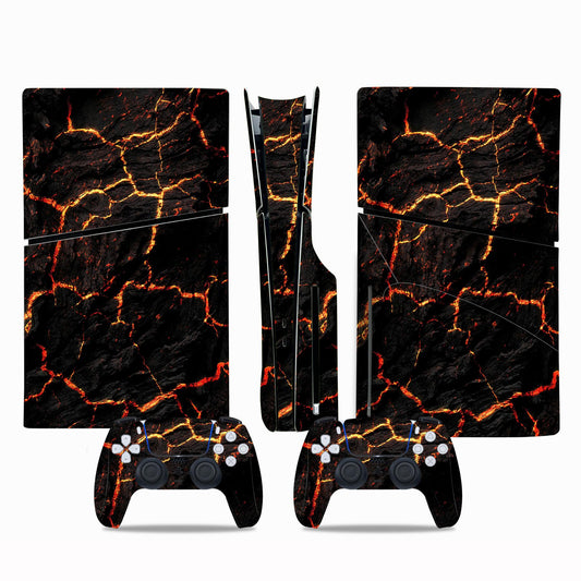 Skin Sticker Compatible with PS5 Slim Disc Console, Vinyl Decal Protective Cover for Wireless Controller (Gold)