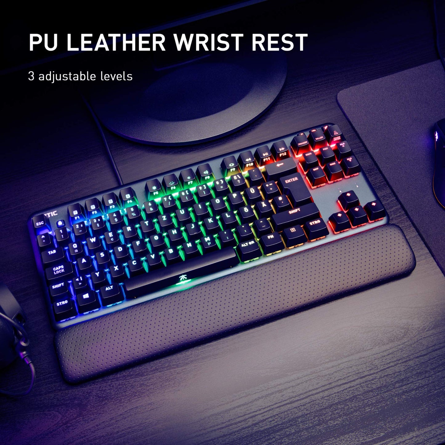 Fnatic miniSTREAK RGB Mechanical Gaming Keyboard - Tenkeyless TKL, Cherry MX Silent Red Switches, Ergonomic Wrist Rest