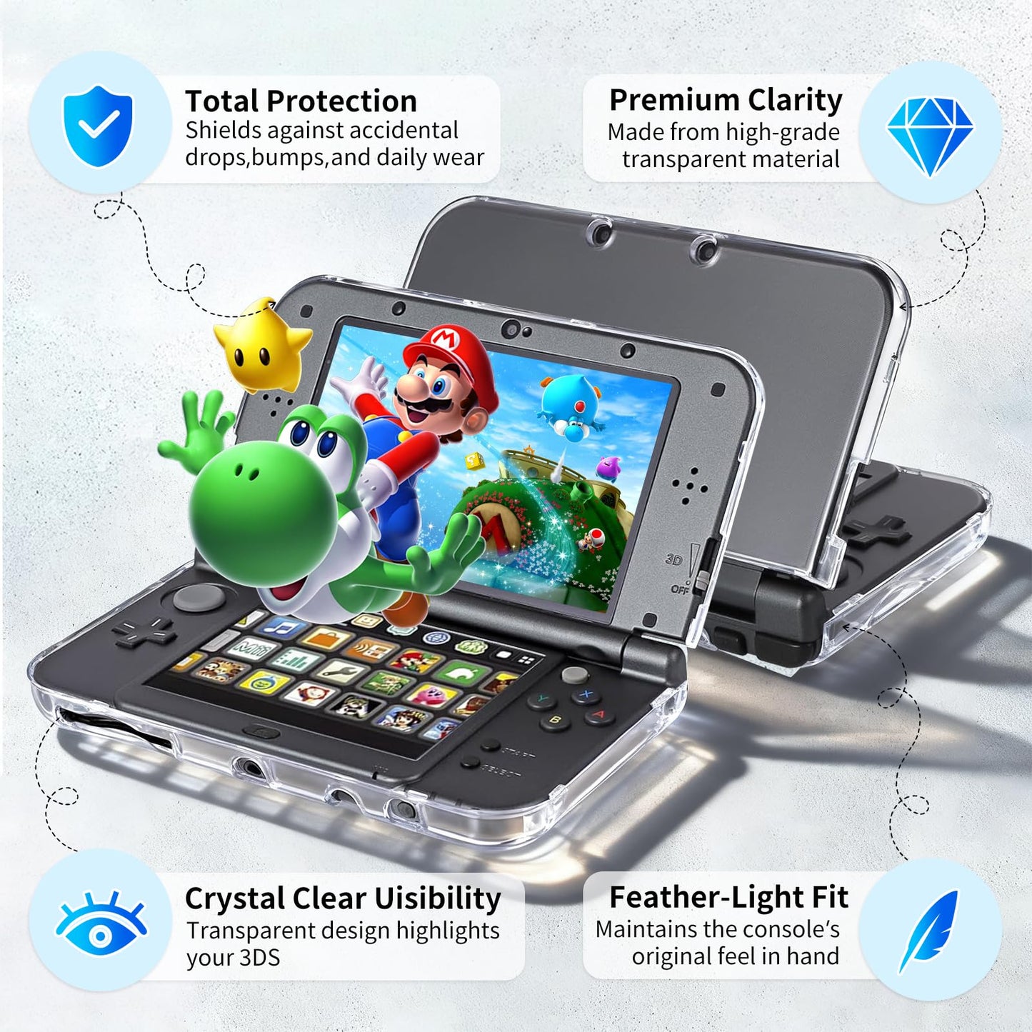 Vranzoral Clear Case for New 3DS XL - Crystal Transparent Hard Shell, Modified Hinge-Less Design, Model 012