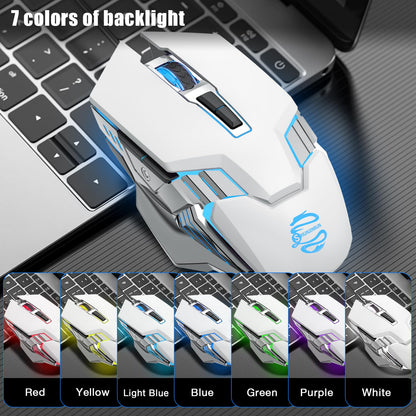 SHUNJINRUN Wireless Gaming Mouse, Bluetooth 3-Modes (BT5.0+BT3.0+2.4GHz), Rechargeable, RGB Backlit, Silent Click, White