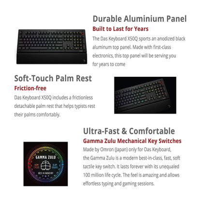 Das Keyboard X50Q RGB Mechanical Keyboard - Soft Tactile Switch, Aluminum, 104 Keys, Black, Model DKGKX50P0GZS0USX