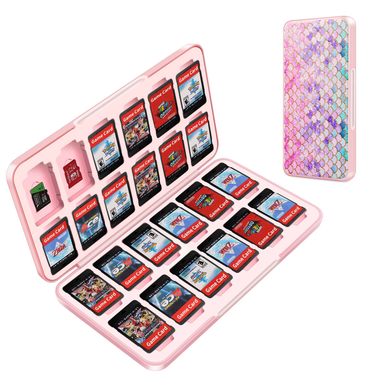 OLDZHU Cute Switch Case Compatible with Nintendo Switch&Switch OLED  24 Game Cartridge & 24 Micro SD Card Storage  Pink Switch Case