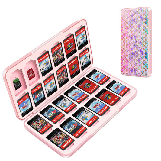 OLDZHU Cute Switch Case Compatible with Nintendo Switch&Switch OLED  24 Game Cartridge & 24 Micro SD Card Storage  Pink Switch Case