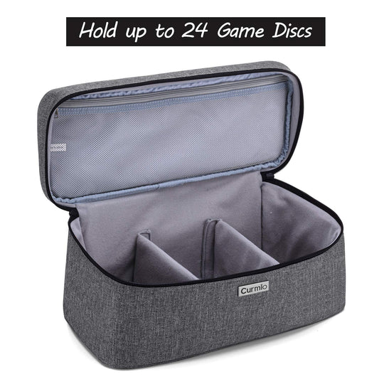 CURMIO Game Disc Storage Bag for 24 Discs, Gray Nylon, Compatible with PS4/PS5/Xbox Series X, Model CACR01602
