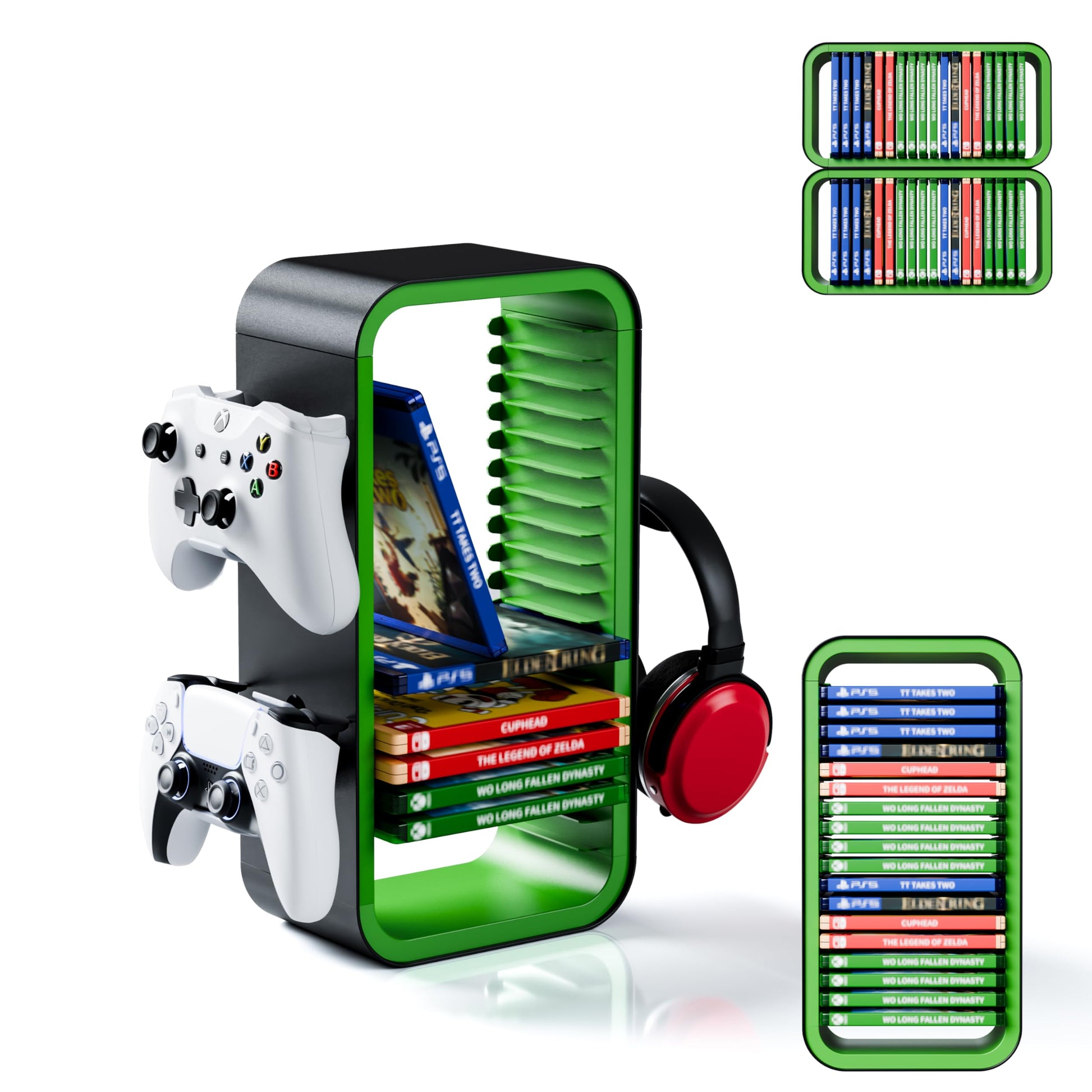 Tideal Universal Games Storage Tower Pro - for Up to 18 Games - with Controller Holder for up to 4 Gamepads - Gaming Accessories for PS5  PS4  PS3  Xbox X/S/One  Switch 1 + 2  Switch OLED  BluRay 