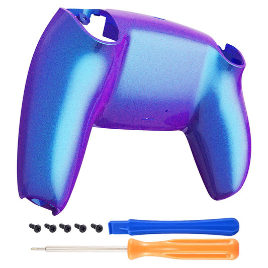 eXtremeRate Chameleon Purple Blue Glossy Custom Back Plate Bottom Shell Compatible with ps5 Controller, Replacement Back Shell C