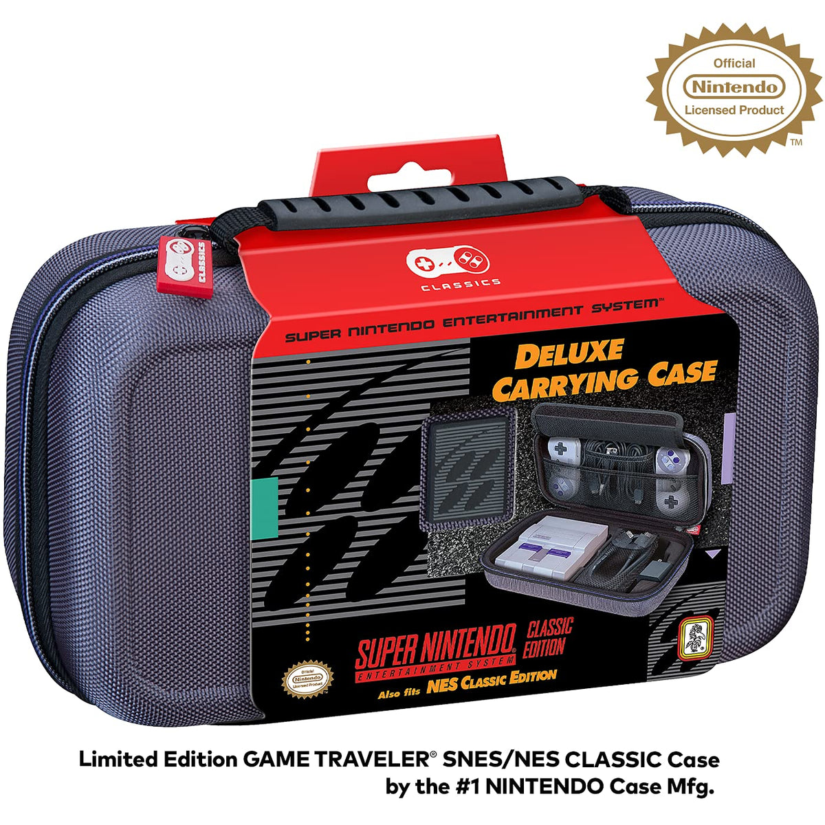 Nintendo Licensed Classic Edition NES & SNES Case - Protective Hard Shell Deluxe System Case   Grey Ballistic Nylon Exterior