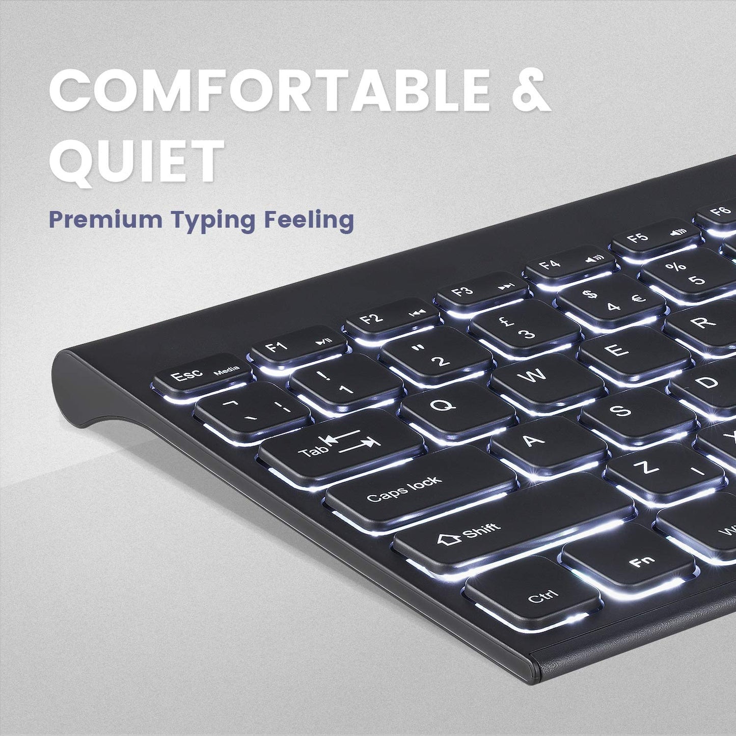 Perixx PERIBOARD-429 US Wired Mini Backlit Keyboard - Full Size, Black, Silent Scissor Keys, White Backlight