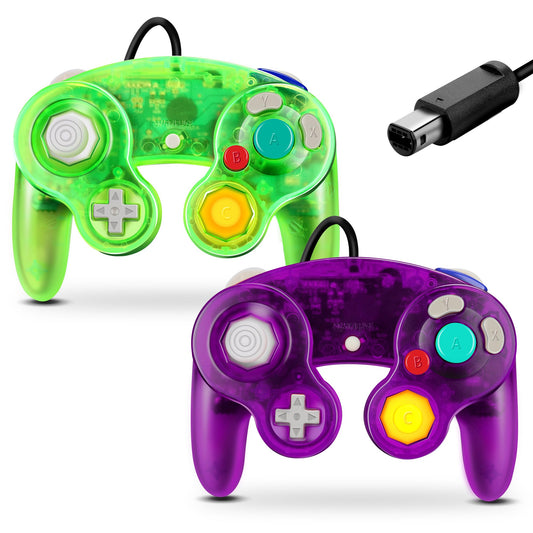 FIOTOK Gamecube Controller  Classic Wired Controller for Wii Nintendo Gamecube (Clear Purple & Clear Green-2Pack)