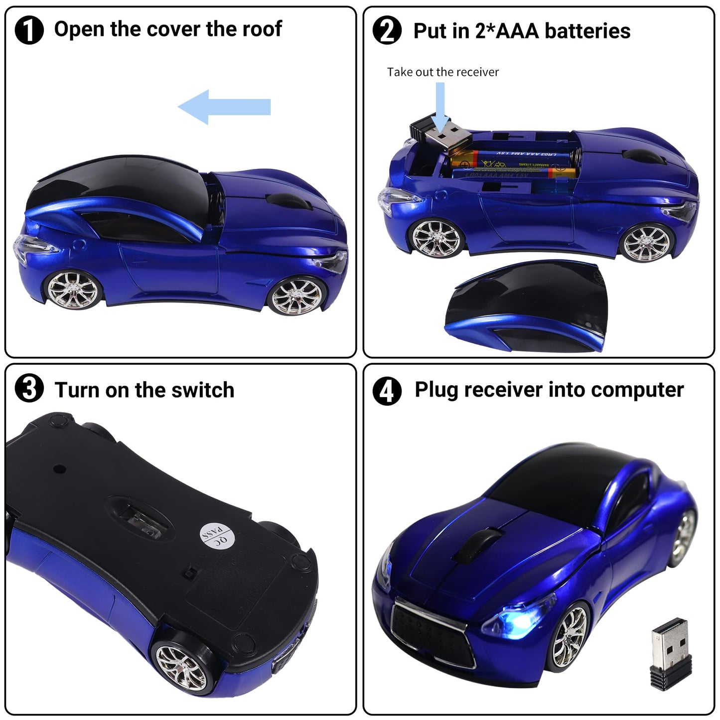 elec Space Wireless Car-Shape Mouse - Blue, 2.4GHz, 1600 DPI, Cute Gaming Mouse for Kids