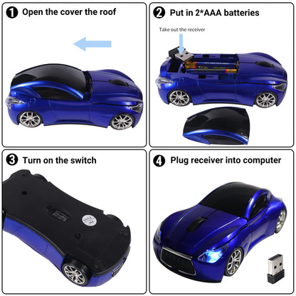 elec Space Wireless Car-Shape Mouse - Blue, 2.4GHz, 1600 DPI, Cute Gaming Mouse for Kids