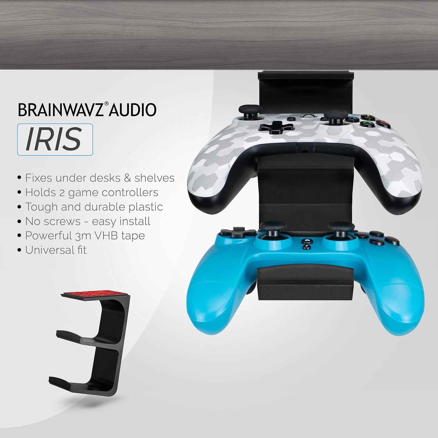 BRAINWAVZ IRIS Dual Universal Game Controller Mount Holder for XBOX, PS5, PS4, SWITCH - Model BWAVZ-UGC-IRIS-BLK