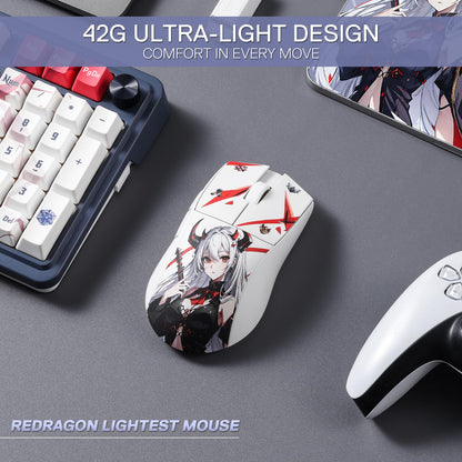 Redragon M916AK PRO Anime Gaming Mouse - 42G Ultra-Light, 26K DPI, Ergonomic Grip, Programmable Buttons, WT-SE Color