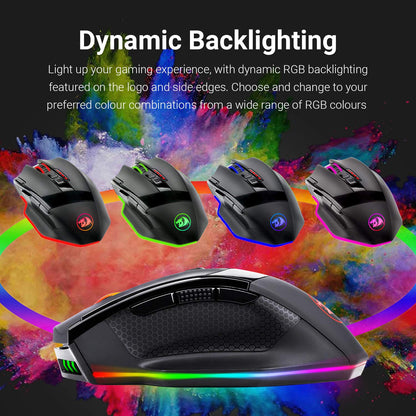Redragon M801 Wireless Gaming Mouse - RGB, 16000 DPI, 9 Programmable Buttons, Black