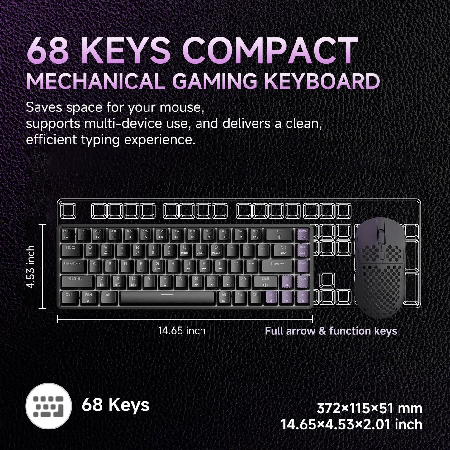 DIERYA DK68 60% Wireless Mechanical Gaming Keyboard, Quiet Red Switch, RGB Backlit, Black