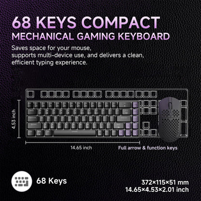 DIERYA DK68 60% Wireless Mechanical Gaming Keyboard, Quiet Red Switch, RGB Backlit, Black
