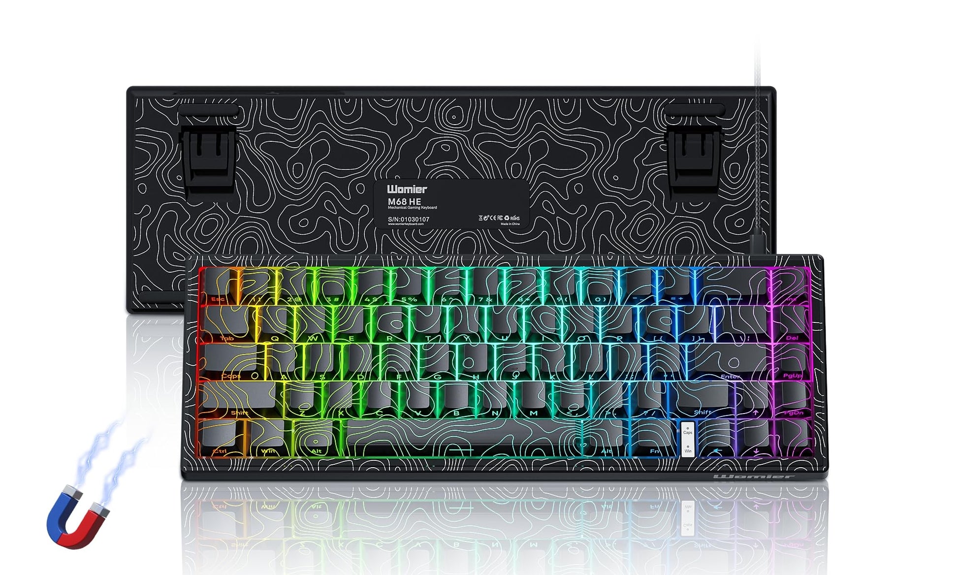 Womier M68 HE V2 Rapid Trigger Keyboard 60% Percent  Hall Effect Topographic Gaming Keyboard  Wired RGB Custom Mechanical Key Board with Magnetic Switch  PBT Keycaps for Mac/Win (Black)