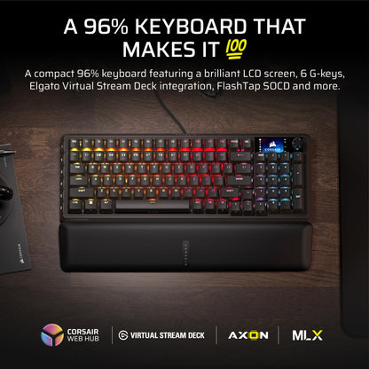 Corsair Vanguard 96 Wired Mechanical Gaming Keyboard - 96% Layout, MLX Fusion Tactile Switches, 8000Hz Polling, Black