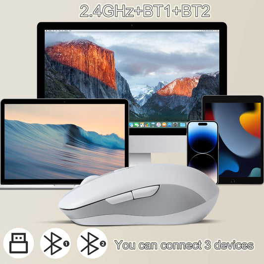 elec Space Wireless Mouse - Dual Mode Type-C Rechargeable Bluetooth, 2.4G, 800-1600 DPI, 3 Device Connection, White