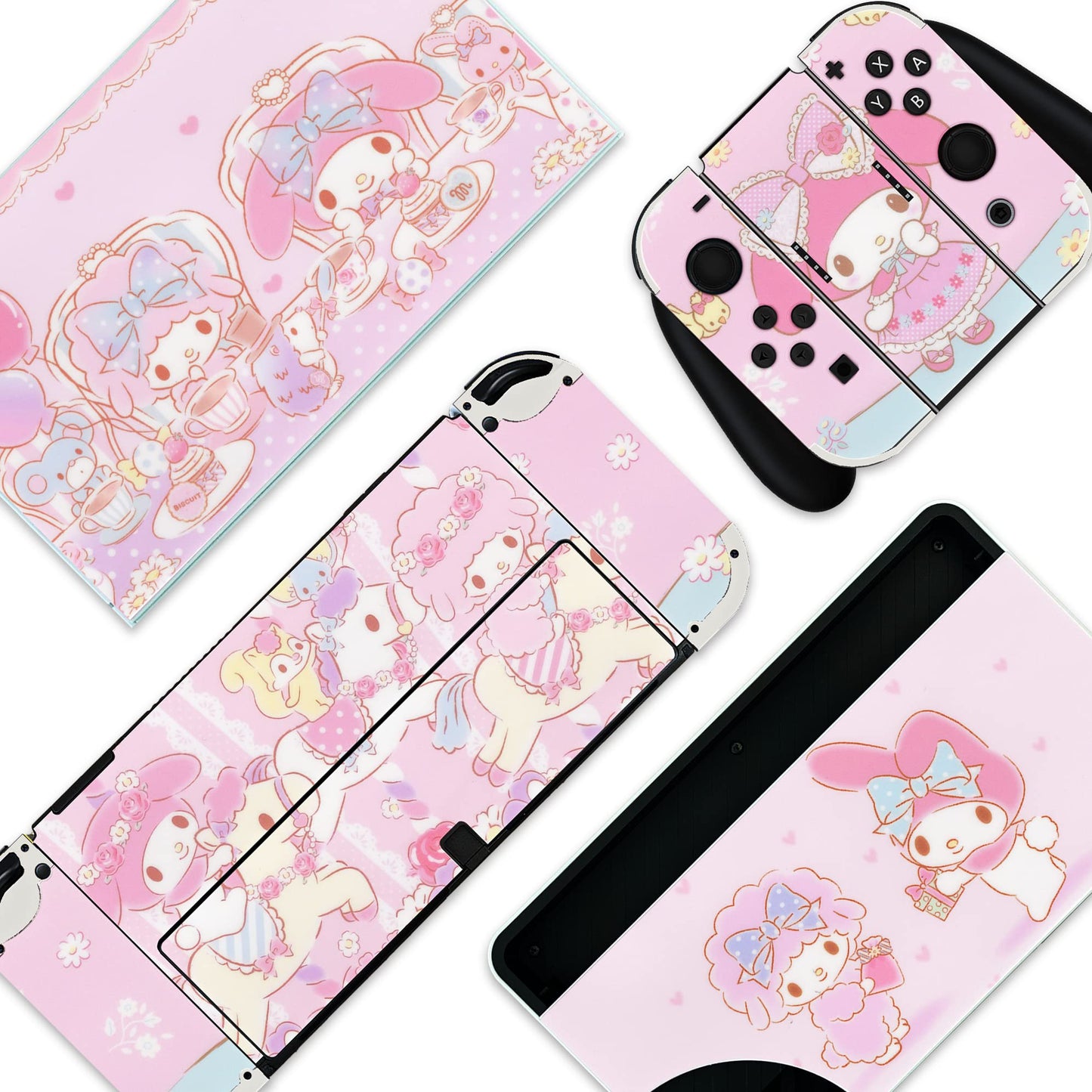 BelugaDesign Hello Melody Skin | Cute Cutecore Kawaii Pink Pastel Anime Sticker Decal Wrap | Compatible with Nintendo Switch OLED Joycon Dock Console