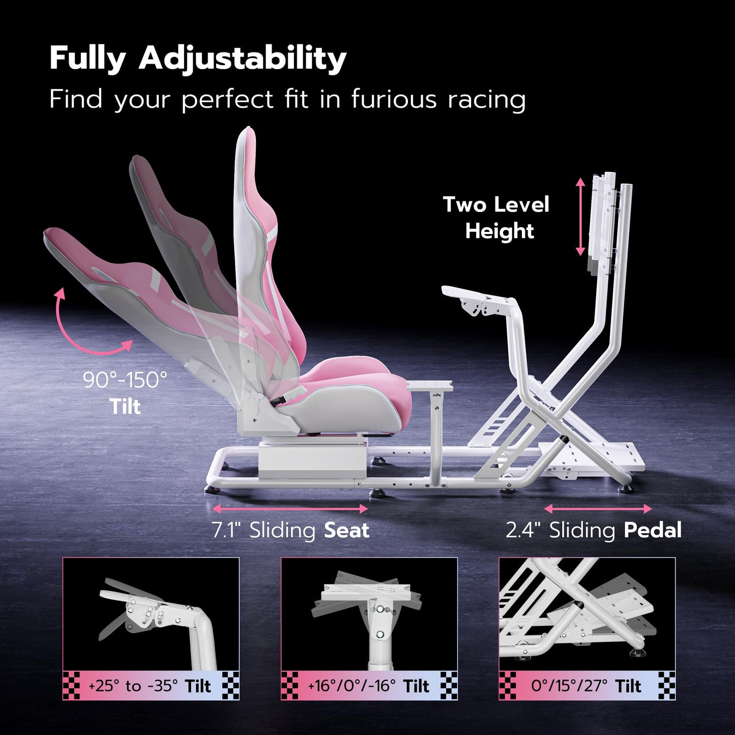 ARES WING Sim Racing Cockpit with Monitor Mount, GRS1002PK, Pink, Compatible with Fanatec, Thrustmaster, Logitech, PS5, PS4, Xbox, PC