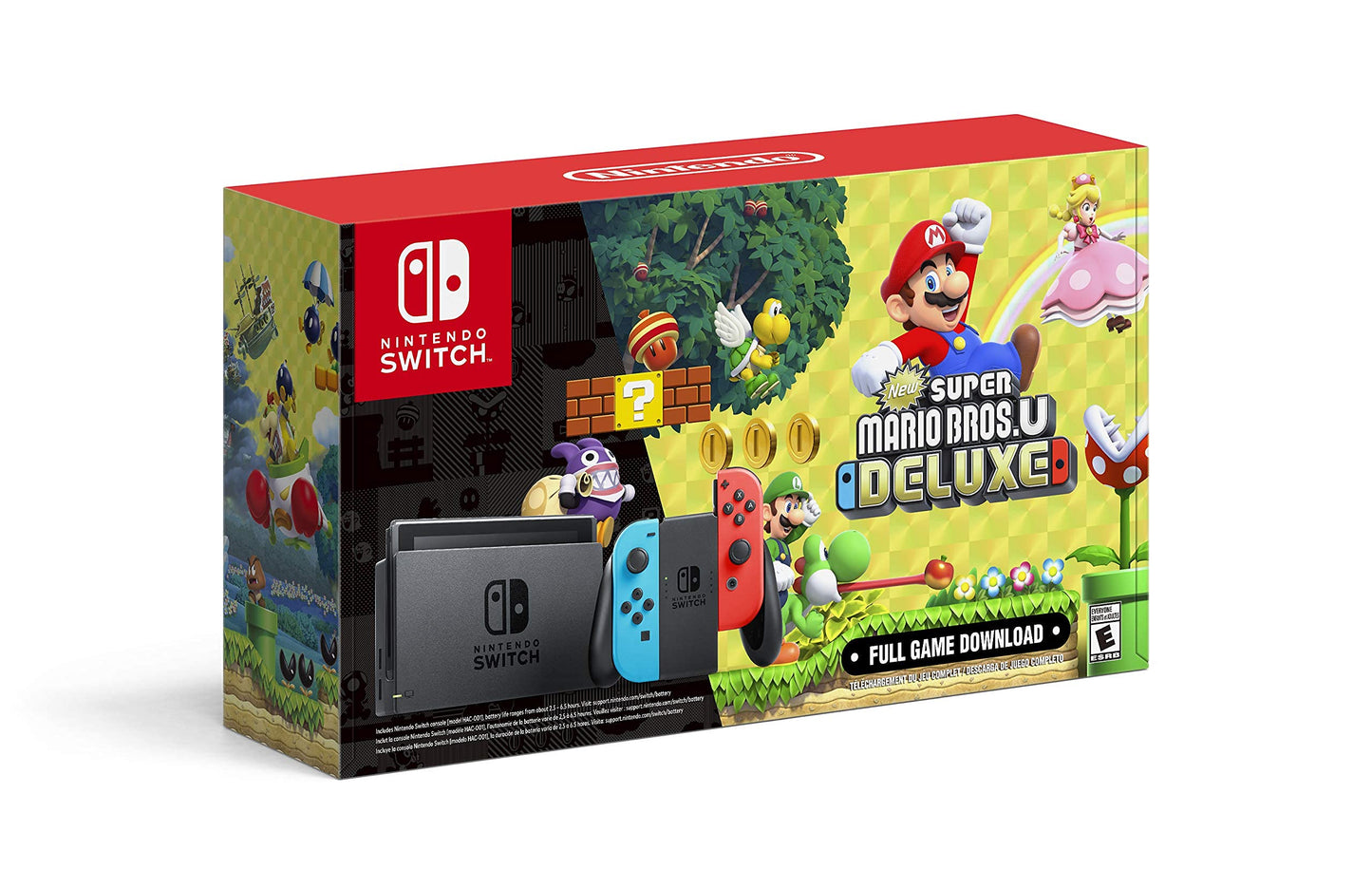 Nintendo Switch with Neon Blue and Neon Red Joy-Con + New Super Mario Bros. U Deluxe (Full Game Download) - Switch Console (Renewed)
