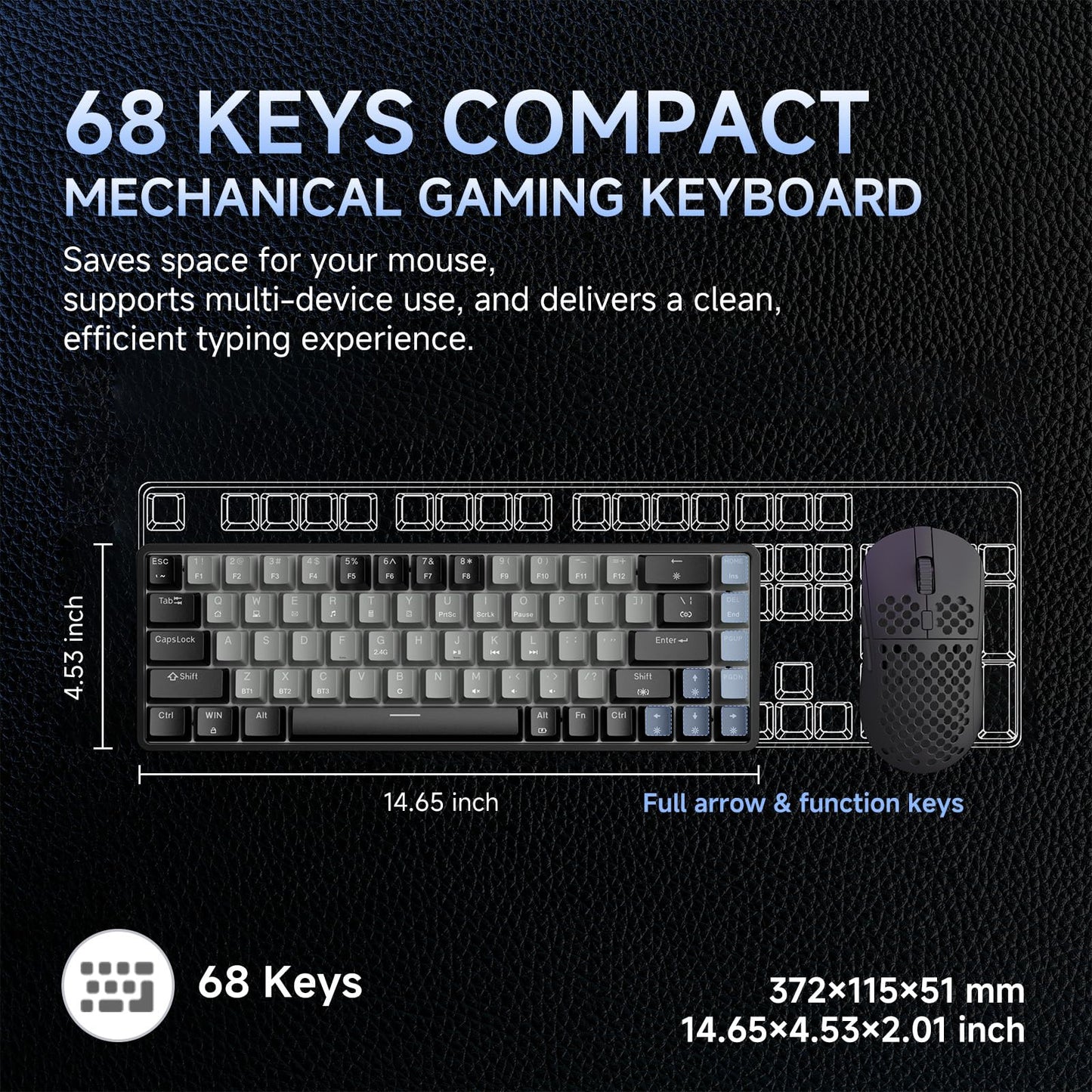 DIERYA DK68 60% Wireless Mechanical Gaming Keyboard, RGB Backlit, Quiet Red Switch, Black/Grey