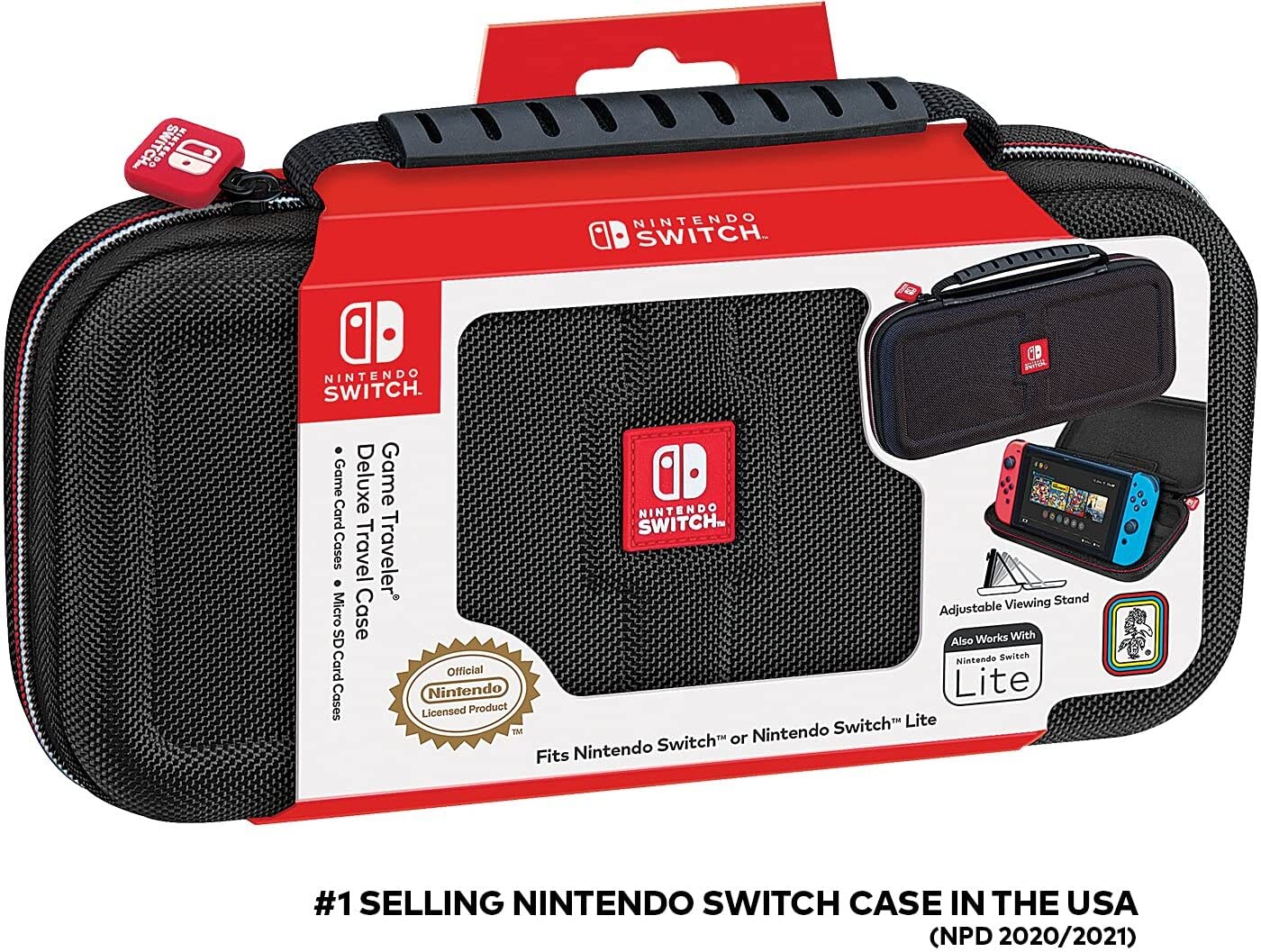 Game Tpartyler Nintendo Switch Deluxe OLED Case - Also for Switch & Switch Lite  Black Ballistic Nylon  Viewing Stand & Bonus Game Cases  Deluxe Handle  Licensed by Nintendo  #1 Selling Case in USA