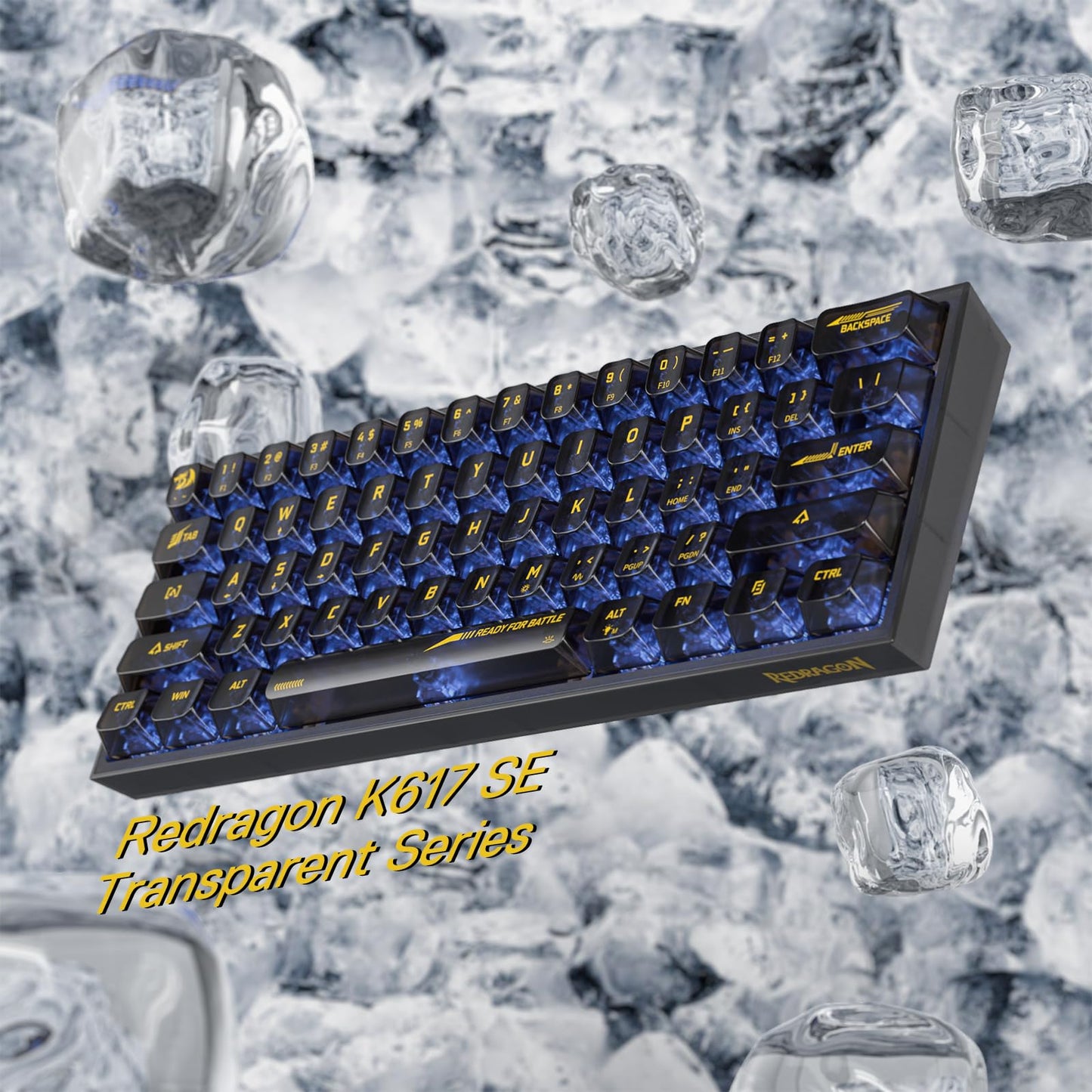 Redragon K617 SE 60% Wired RGB Gaming Keyboard, 61 Keys, Transparent Plastic, Black Transparent, Custom Linear Switch